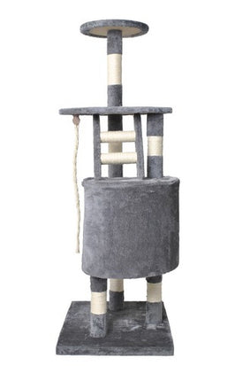 Purlov Kattenkrabpaal - 118 cm - Grijs - Met Huisje en Ladder