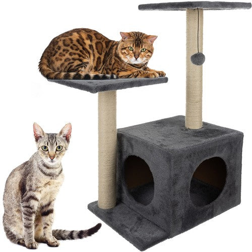 Purlov Kattenkrabpaal - 4 Niveaus - 71 cm - Grijs - Met Huisje