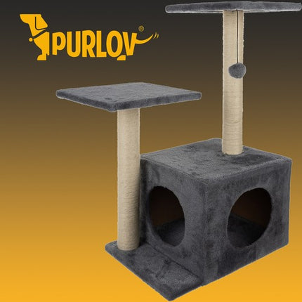 Purlov Kattenkrabpaal - 4 Niveaus - 71 cm - Grijs - Met Huisje