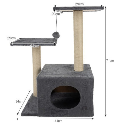 Purlov Kattenkrabpaal - 4 Niveaus - 71 cm - Grijs - Met Huisje