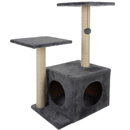 Purlov Kattenkrabpaal - 4 Niveaus - 71 cm - Grijs - Met Huisje