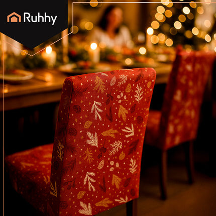 Ruhhy Kerst Stoelhoezen - 6 Stuks - Elastisch - Rood