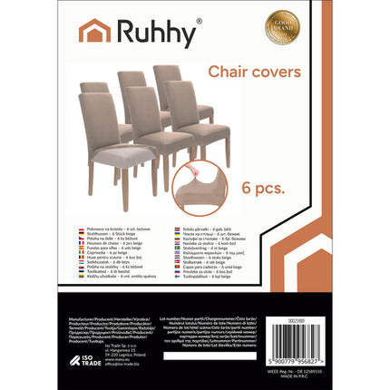 Ruhhy Stoelhoezen - Set van 6 - Beige - Universeel - Elastisch