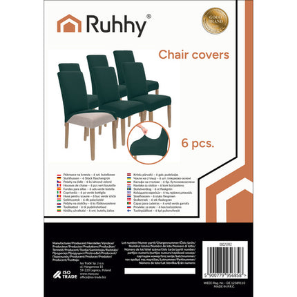 Ruhhy Stoelhoezen - Set van 6 - Flesgroen - Universeel - Elastisch