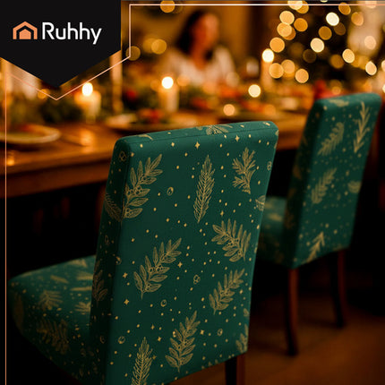 Ruhhy Kerst Stoelhoezen - 6 Stuks - Elastisch - Lichtgroen