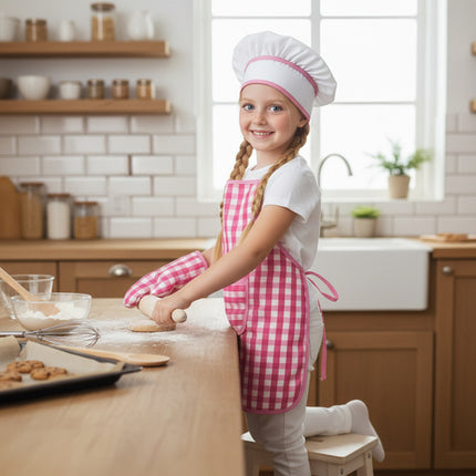 Iso Trade Kinder Kokset - 7-Delig - Schort, Koksmuts & Accessoires - Roze