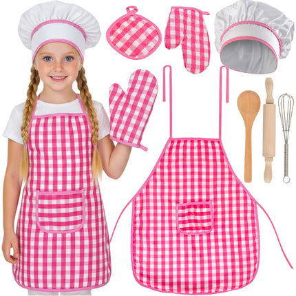 Iso Trade Kinder Kokset - 7-Delig - Schort, Koksmuts & Accessoires - Roze