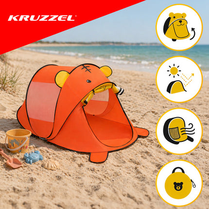 Kruzzel Strandtent voor Kinderen - Beer Design - 180 x 95 x 82 cm - Zelfopvouwbaar