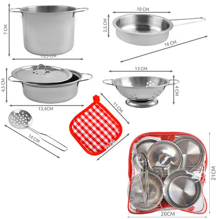 Iso Trade Metalen Kookset voor Kinderen - 13-delig - Inclusief Rugzak