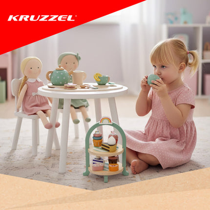 Kruzzel Houten Theeservies & Etagereset - 15 Delig