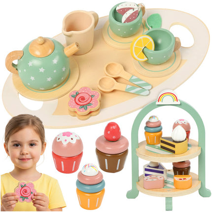 Kruzzel Houten Theeservies & Etagereset - 15 Delig