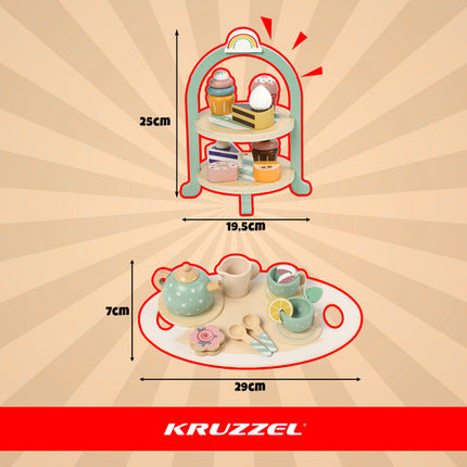 Kruzzel Houten Theeservies & Etagereset - 15 Delig
