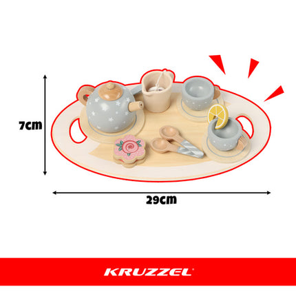 Kruzzel Houten Theeservies - Grijs - Educatieve Speelset