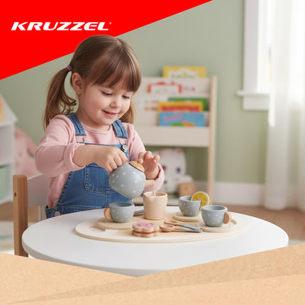 Kruzzel Houten Theeservies - Grijs - Educatieve Speelset