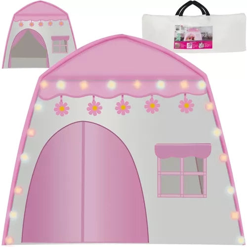 Kruzzel Kindertent Huisje - Roze - 126 x 130 x 90 cm - Inclusief Lichtjes