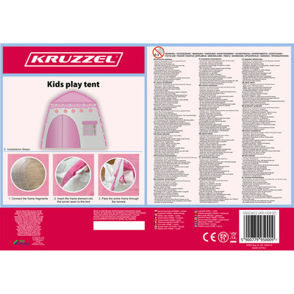 Kruzzel Kindertent Huisje - Roze - 126 x 130 x 90 cm - Inclusief Lichtjes