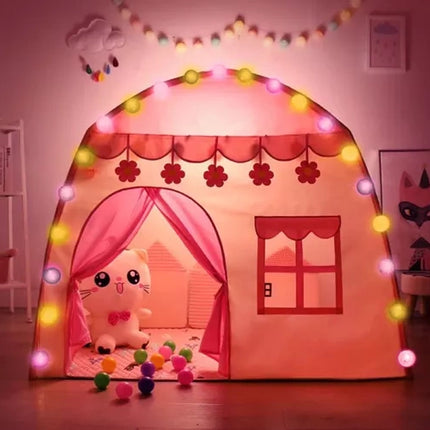 Kruzzel Kindertent Huisje - Roze - 126 x 130 x 90 cm - Inclusief Lichtjes