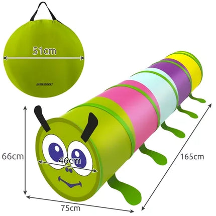Kruzzel Kinderspeeltunnel Rups - 165 cm - Inclusief Opberghoes