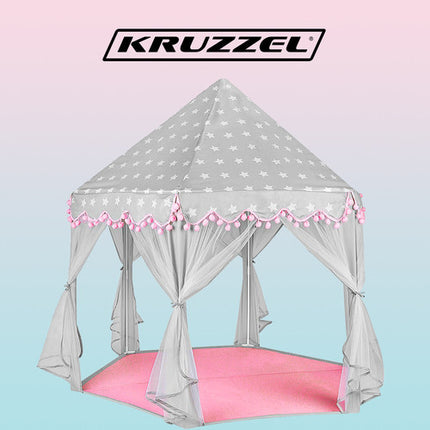 Kruzzel Kindertent - Grijs/Roze - Speeltent met Sterrenmotief
