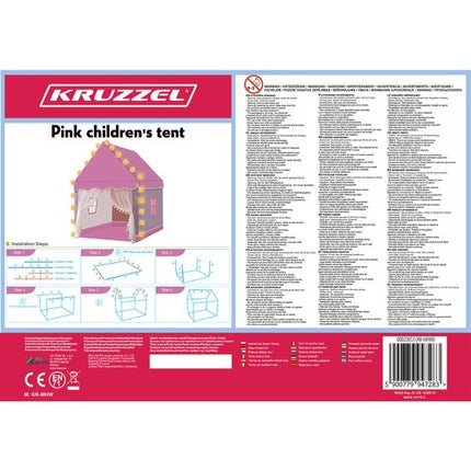 Kruzzel Kindertent Huisje - Roze - 130 x 100 x 120 cm - Inclusief Lichtjes