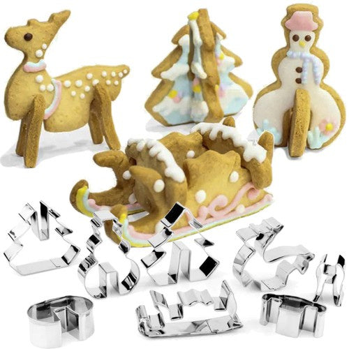 Ruhhy 22015 3D Koekuitstekers Kerst - 8-Delig - Roestvrij Staal - Zilver