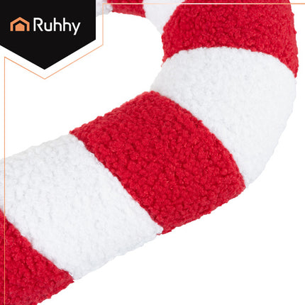 Ruhhy Kerstdecoratie - Candy Cane Kussen - 42 x 25 cm - Zacht - Rood/Wit