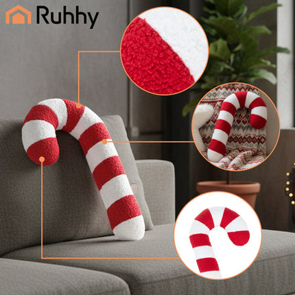 Ruhhy Kerstdecoratie - Candy Cane Kussen - 42 x 25 cm - Zacht - Rood/Wit