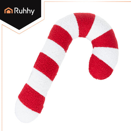 Ruhhy Kerstdecoratie - Candy Cane Kussen - 42 x 25 cm - Zacht - Rood/Wit