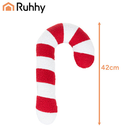 Ruhhy Kerstdecoratie - Candy Cane Kussen - 42 x 25 cm - Zacht - Rood/Wit