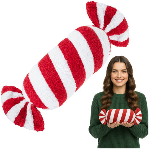 Ruhhy Kerstdecoratie - Candy Kussen - 30 x 15 cm - Zacht - Rood/Wit