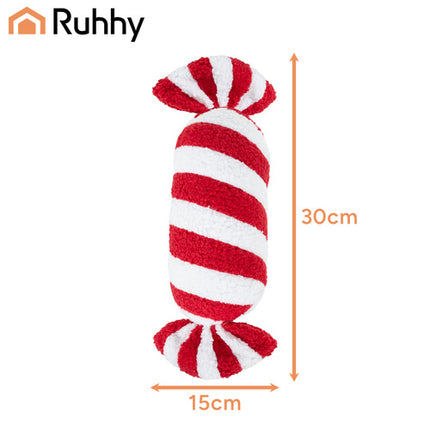 Ruhhy Kerstdecoratie - Candy Kussen - 30 x 15 cm - Zacht - Rood/Wit