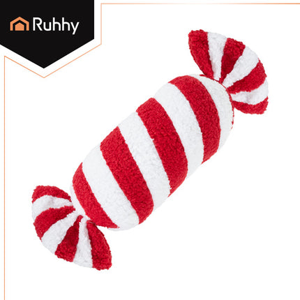 Ruhhy Kerstdecoratie - Candy Kussen - 30 x 15 cm - Zacht - Rood/Wit