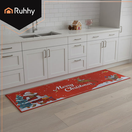 Ruhhy Kerstloper - 160 x 50 cm - Antislip - Rood - Merry Christmas