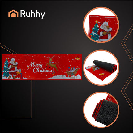 Ruhhy Kerstloper - 160 x 50 cm - Antislip - Rood - Merry Christmas
