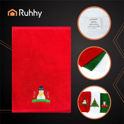Ruhhy Kersthanddoeken Set - 3 Stuks - 40 x 30 cm - Katoen - Rood/Groen/Wit