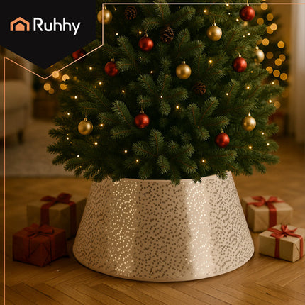 Ruhhy Kerstboomrok - 60 cm - Wit met Zilveren Pailletten - Kerstboomhouder Cover