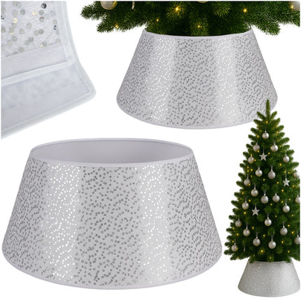 Ruhhy Kerstboomrok - 60 cm - Wit met Zilveren Pailletten - Kerstboomhouder Cover