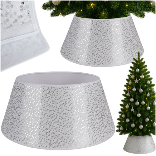 Ruhhy Kerstboomrok - 60 cm - Wit met Zilveren Pailletten - Kerstboomhouder Cover
