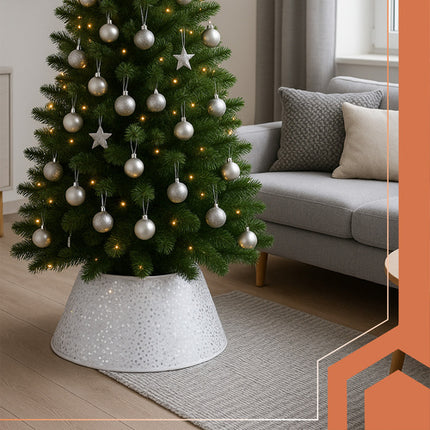 Ruhhy Kerstboomrok - 60 cm - Wit met Zilveren Pailletten - Kerstboomhouder Cover