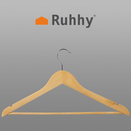 Ruhhy Houten Kledinghangers - 10 Stuks - Met Broeklat - Bruin