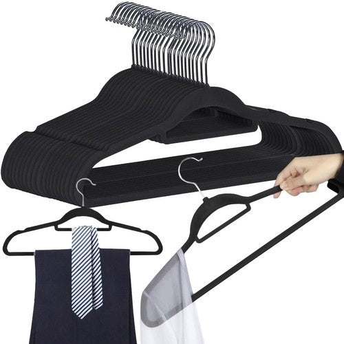 Ruhhy Fluwelen Kledinghangers - 20 Stuks - Anti-slip - Zwart