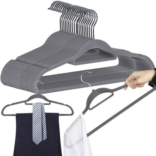 Ruhhy Fluwelen Kledinghangers - 20 Stuks - Anti-slip - Grijs