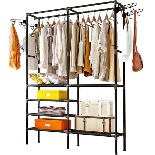 Ruhhy Staande Garderobe - 173 cm - Met 6 Legplanken - Zwart