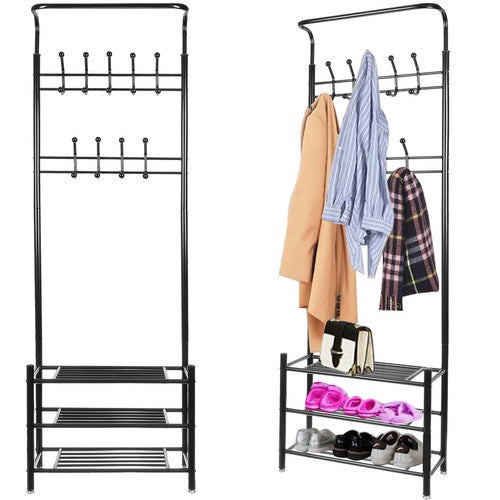 Ruhhy Staande Garderobe - Met 3 Schoenplanken - 18 Haken - Zwart
