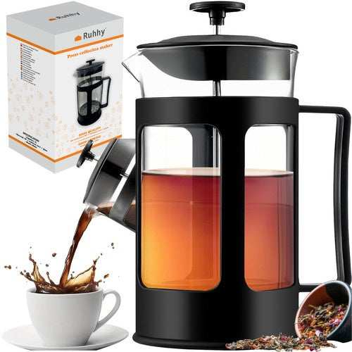 Ruhhy 24565 Koffiemaker en Theemaker - French Press - 1 Liter - Glas / RVS