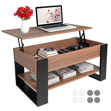 Ruhhy Salontafel - 92 x 51 cm - Met Hefbaar Blad & Opbergruimte - Eiken/Zwart