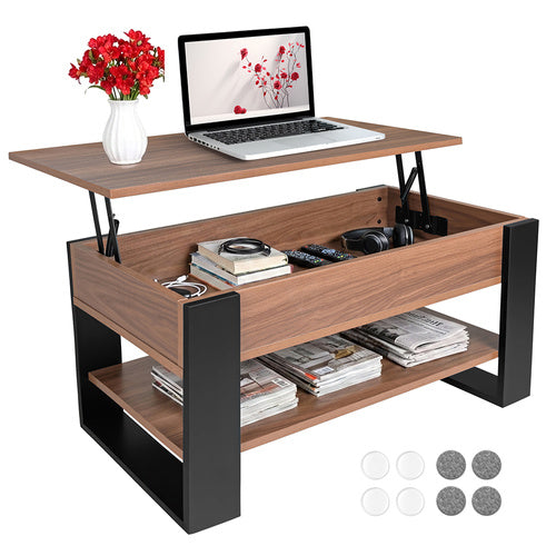 Ruhhy Salontafel - 92 x 51 cm - Met Hefbaar Blad & Opbergruimte - Eiken/Zwart