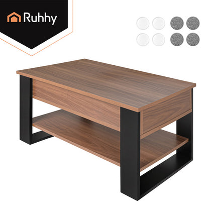 Ruhhy Salontafel - 92 x 51 cm - Met Hefbaar Blad & Opbergruimte - Eiken/Zwart
