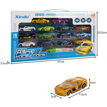Iso Trade Metalen Auto's - 16-Delige Set - 1:64 - Kleurrijk