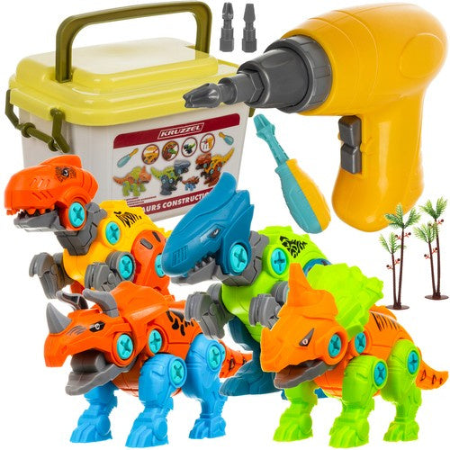 Kruzzel Dinosaurus Bouwset - 4-in-1 Constructiespeelgoed met Schroevendraaier